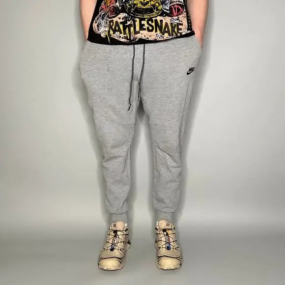 Nike Sweatpants Grey Cotton Joggers Black Swoosh
